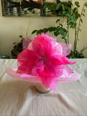 Elegant Pink Floral Women's Dress Hat with Pearl Band